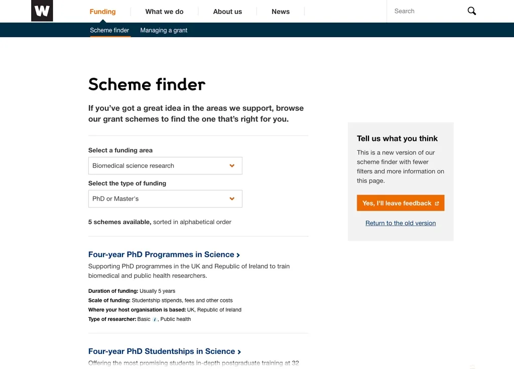 Screengrab of redesigned Scheme finder