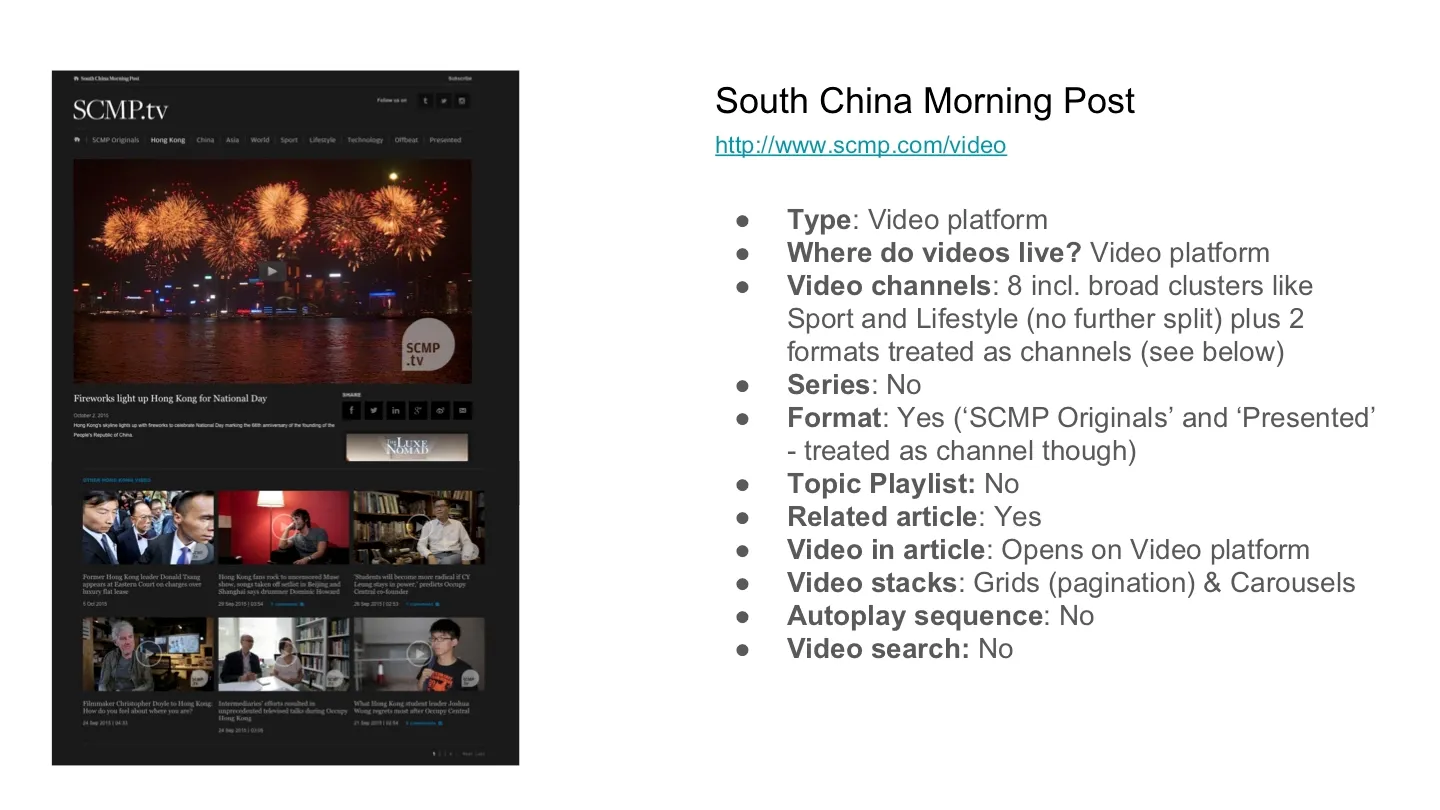 Presentation page showing key information from the South China Morning Post as part of the comparative review 