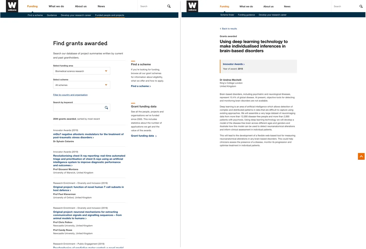Screengrab of Directory listing and details pages