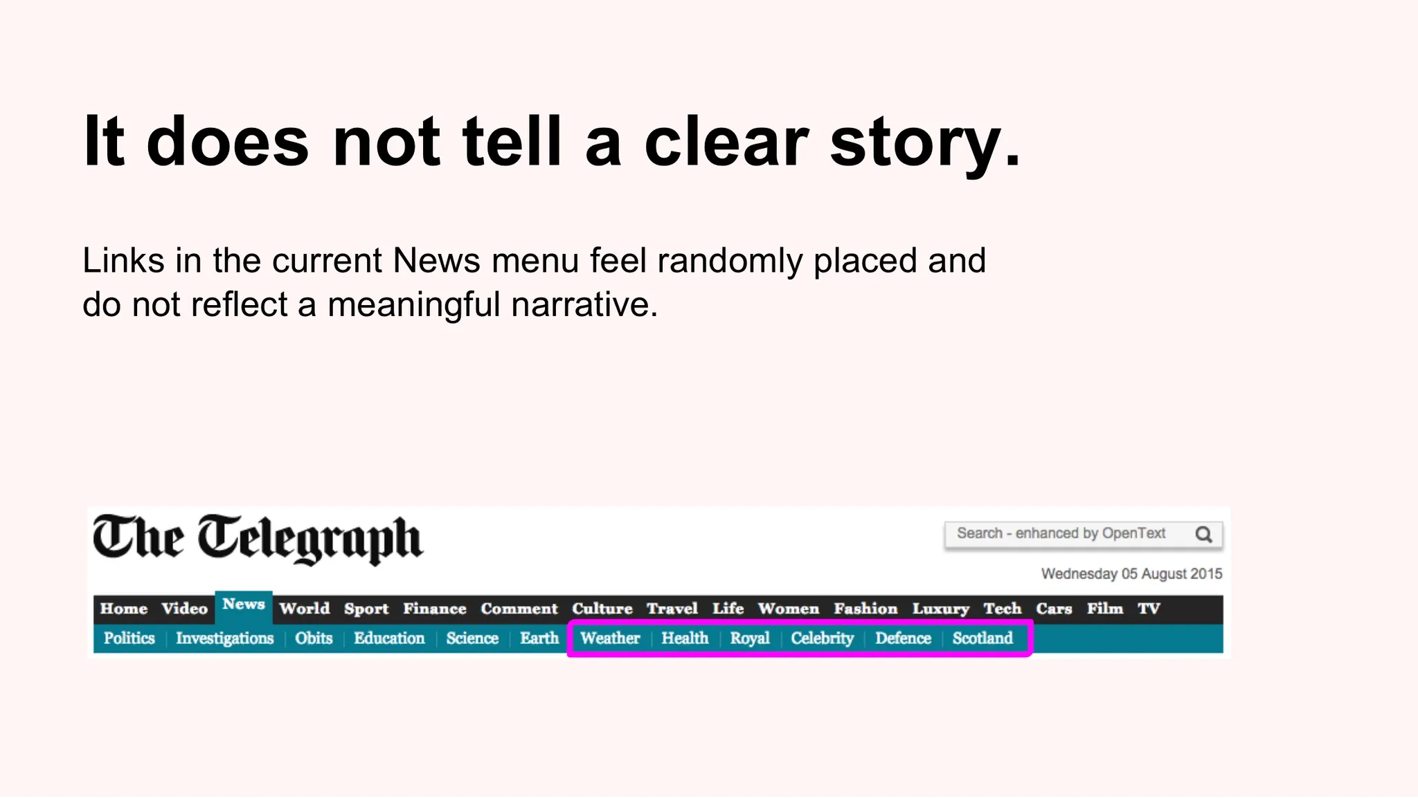 Page from a presentation with a screengrap of the top navigation